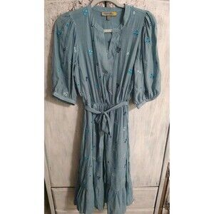 Figueroa&Flower Puff Sleeve Embroidered Maxi Dress Blu Lrg Boho Feminine Cottage